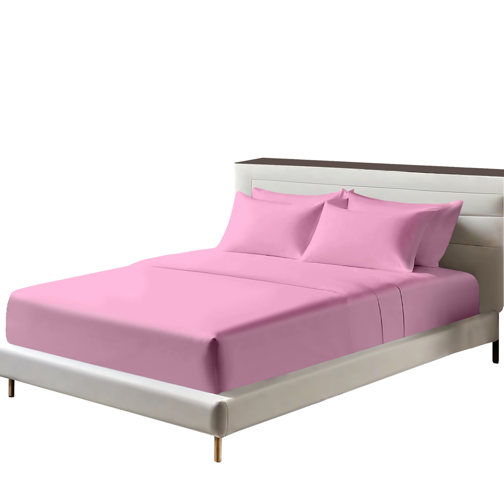 Egyptian Cotton Fitted Sheets 25cm Deep Mattress Pocket 200 Thread Count Fitted Bed Sheet- Soft & Comfortable Bottom Sheet (Pink, Single)