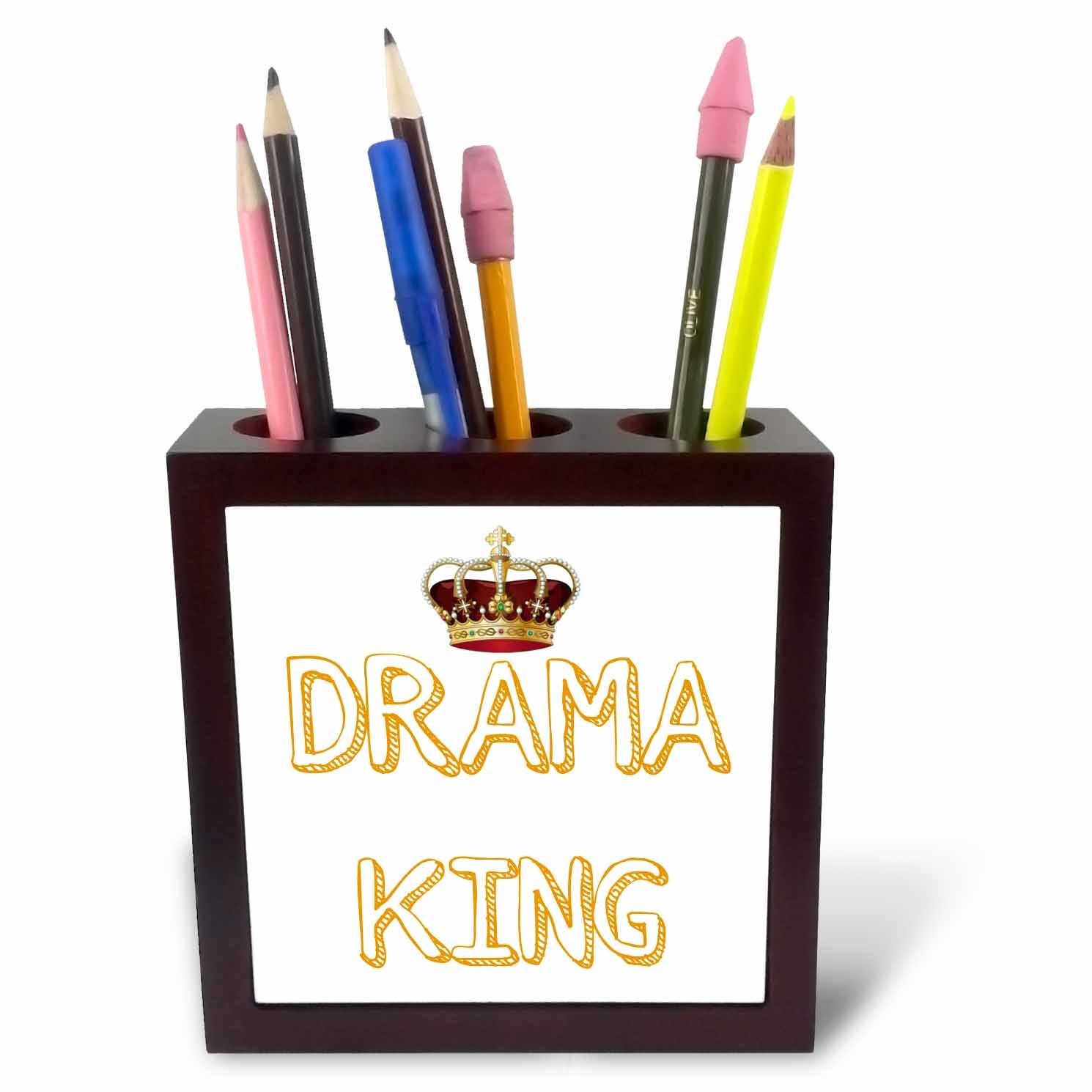 3dRose ph_220123_1 5-Inch Drama King with a Picture of a Crown Tile Pen Holder