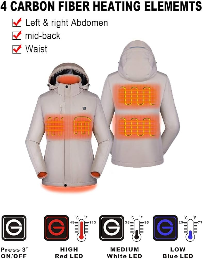 Gorich Women's Heated Jacket with Battery Pack, Heated Coat with Detachable Hood and Waterproof& Windproof: Clothing