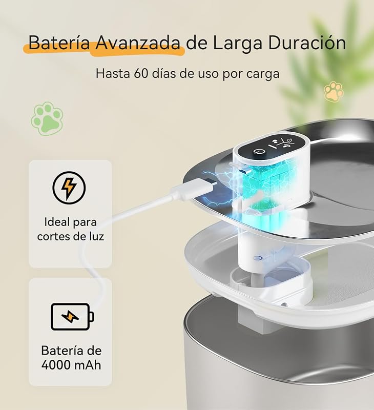 Fuente de Agua para Gatos, Acero Inoxidable, 4.1 L, dispensador de Agua inalámbrico para Mascotas, para Gatos y Perros en Interiores