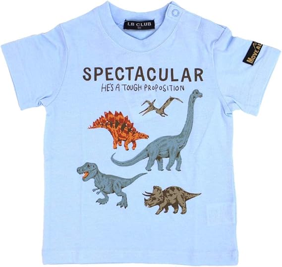 Amazon エルビークラブ 恐竜プリント Tシャツ キッズ 90 ブルー B Tシャツ カットソー 通販