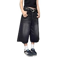 Crancious Baggy Unisex Y2k Style Denim Shorts Wide Leg Short