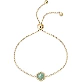 PAVOI 14K Gold Plated Hexagon Gemstone Bracelet for Women | Natural Birthstone 9" Bracelet