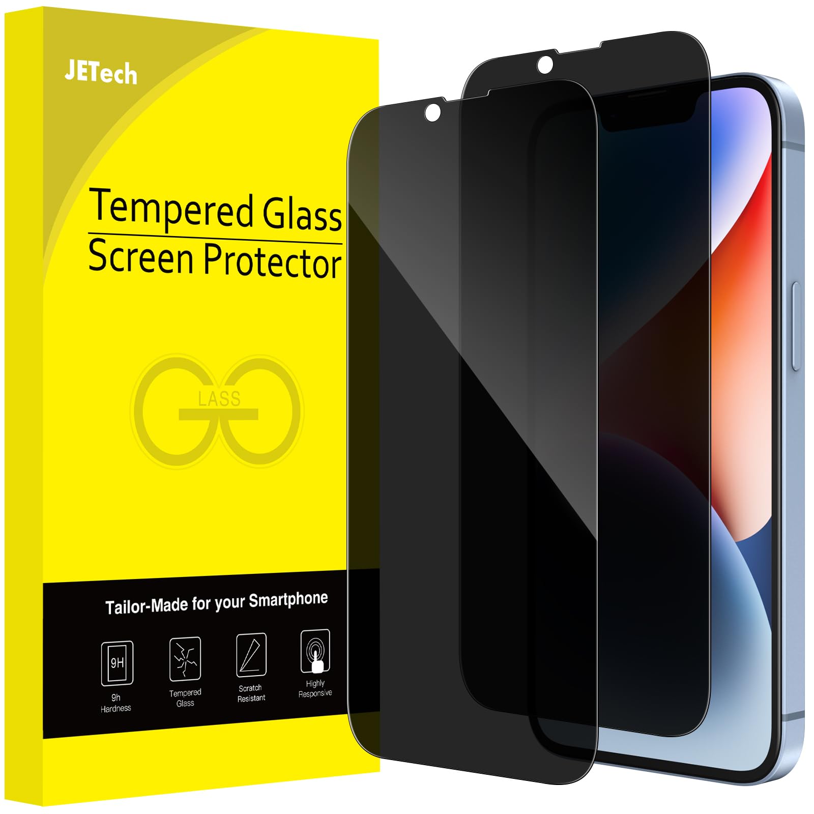 Photo 1 of JETech Privacy Full Coverage Screen Protector for iPhone 14 Plus 6.7-Inch, Anti-Spy Tempered Glass Film, Edge to Edge Protection Case-Friendly, 2-Pack