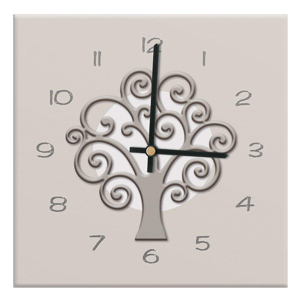 Mareli Wall Clock, Covered with printed paper, Tree of Life Beige, 30x30