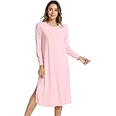 NACHILA Women's Nightgowns-Viscose Made from Bamboo, Long Sleeve Nightshirt Soft Sleepwear Casual Sleep Dress with Pockets