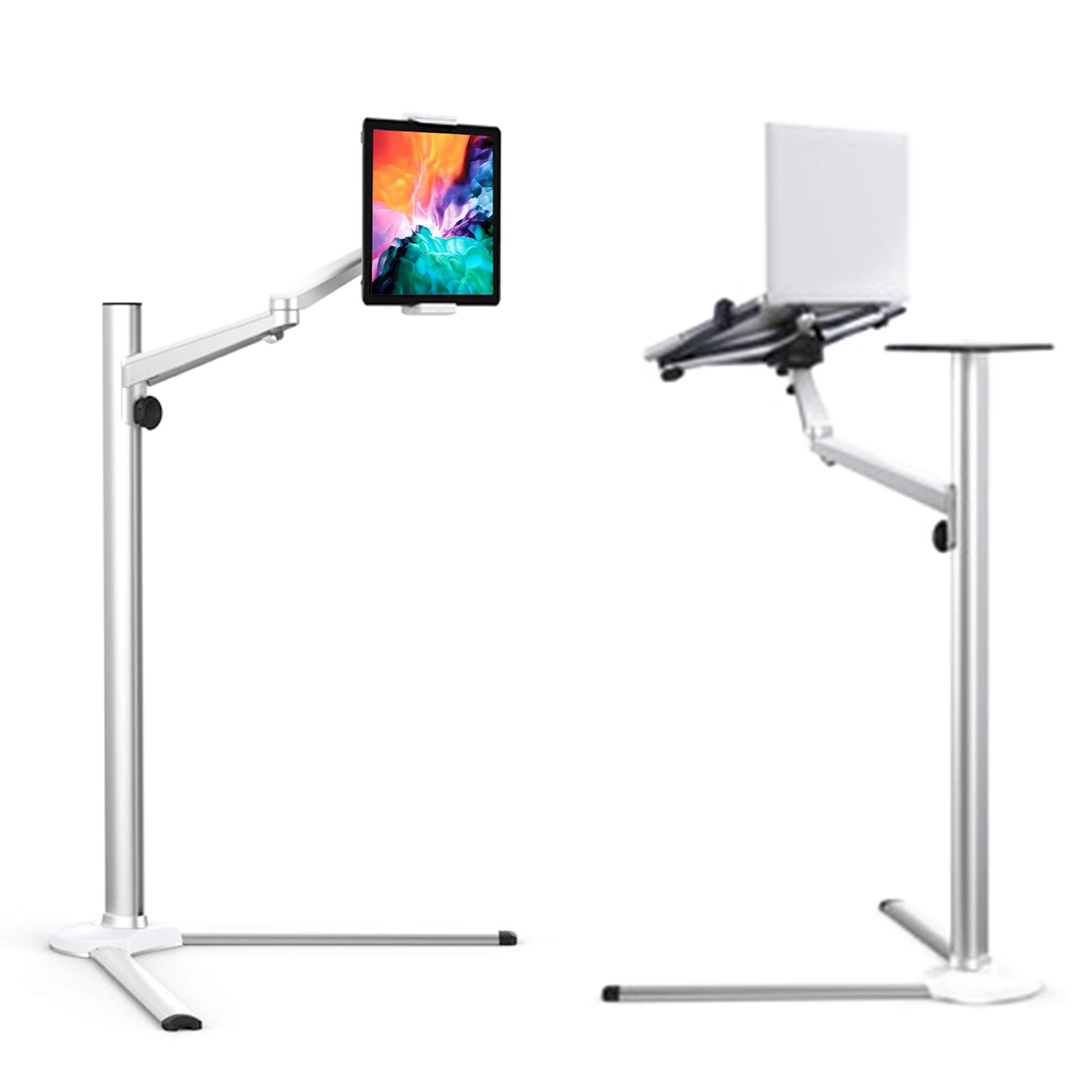 Universal Aluminium Laptop Tablet Multi Function Floor Stand Tilt Swivel Single Arm Support Holder