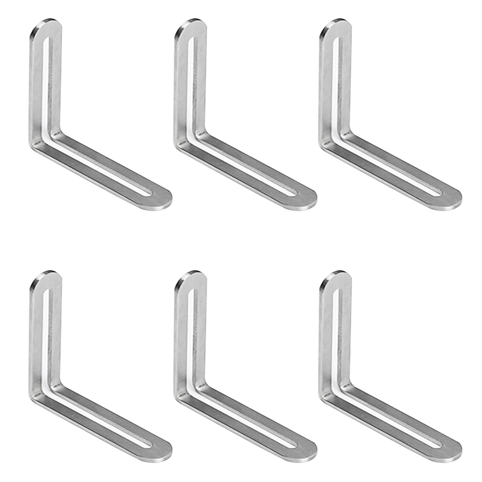 6pcs Corner Brackets,Stainless Steel L Brackets Adjustable Angle Corner Brace 80*80mm, Sliver Slotted Brace for Furniture Connectors