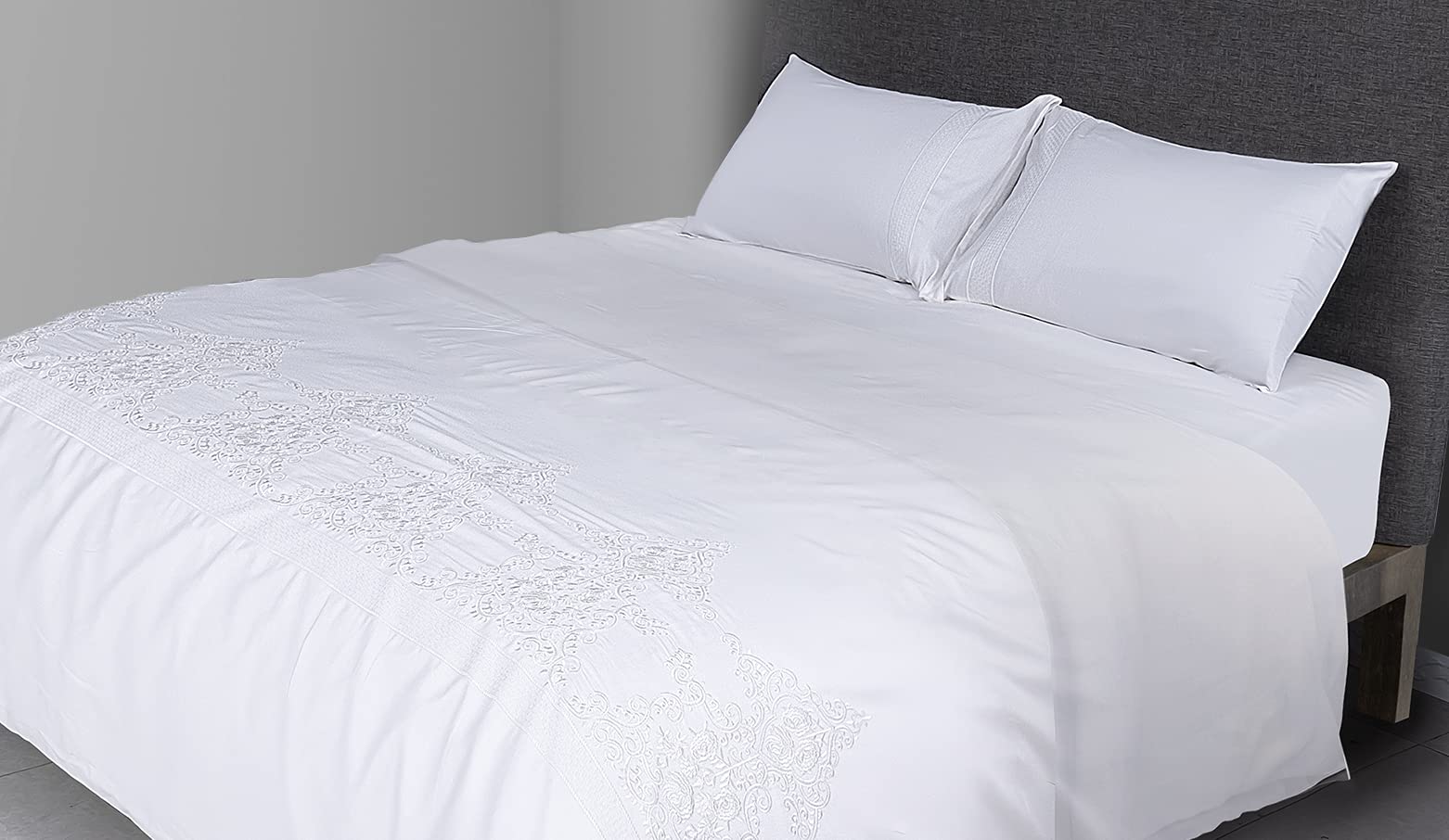 FLAX LINEN 4-Piece Super King Duvet Set, Classic Gold Collection, 400 TC Long Staple Organic Egyptian Cotton Bedding, Includes 1 Duvet Cover + 1 Fitted Sheet + 2 Pillowcases, Gold