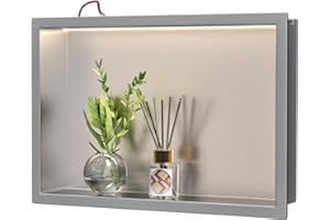 Bernkot Stainless Steel Led Shower Niche 18" X 12" Brushed with Lighting Waterproof No Tile Need Shower Niche for Bathroom Recessed Wall Niche Over-Mounted Installation