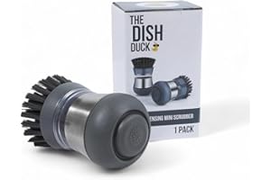 THE DISH DUCK Soap Dispensing Scrub Brush,Palm Sized, Single, Grey (1)