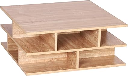 Homcom Wood Sleek Coffee Table 12 Cubes Square Storage Indoor Living Room Furniture 70w X 70d X 29hcm Oak Amazon Co Uk Kitchen Home