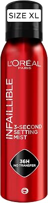 L'Oréal Paris Infaillible Makeup Setting Spray XL com duração de 36h*, define maquilhagem sem transferência para um look impecável. Impermeável e à prova de óleo, 150 ml