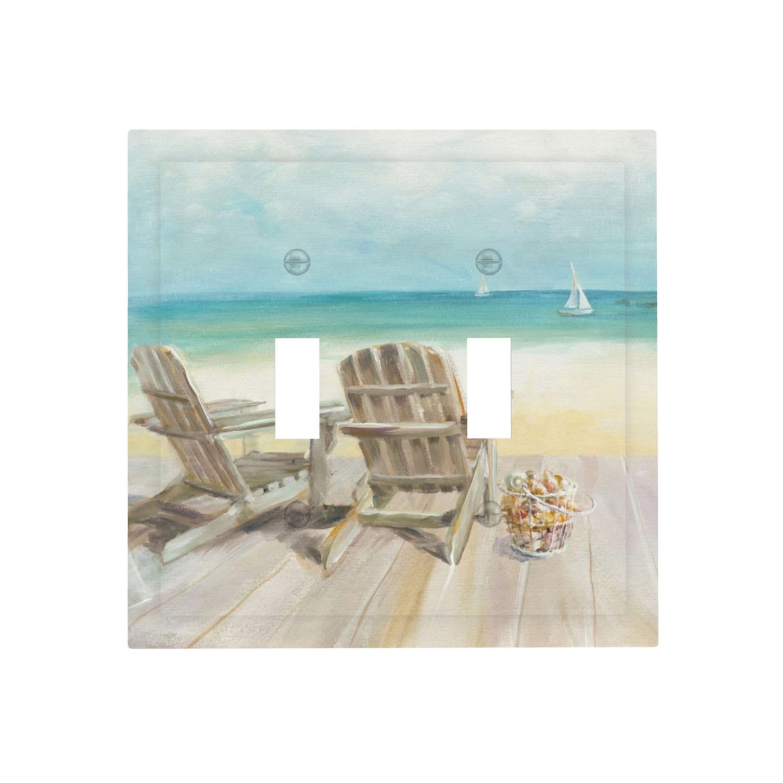 Photo 1 of Spshian Light Switch Cover Beach Beach Chair Seascape Blue Ocean 2 Gang Wall Plate Double Light Switch Plate Modern Coastal Toggle Decorative Outlet Covers Electrical Switchplate for Bathroom Bedroom