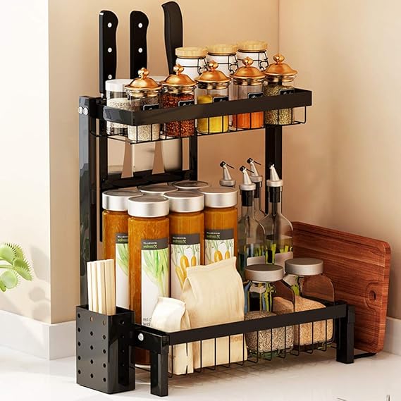 Rack De Especias, Estante Para Botellas De Acero Inoxidable, 2 Niveles