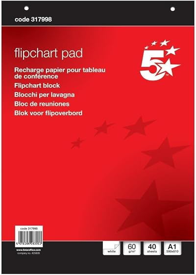 5 Star Office Flipchart Pad Perforated 40 Sheets A1 Plain Pack of 2
