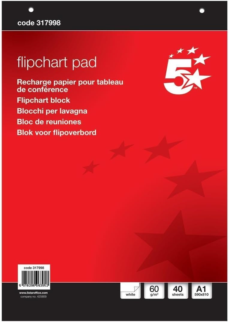 5 Star Office Flipchart Pad Perforated 40 Sheets A1 Plain Pack of 2