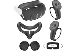 Relohas Deluxe VR Accessories for Meta Quest 3, 4 in 1 Silicone Protective Case Set for Oculus Quest 3, Controller Grip Cover, VR Shell Cover, Face Cover, Gifts for Christmas & Halloween (Black)