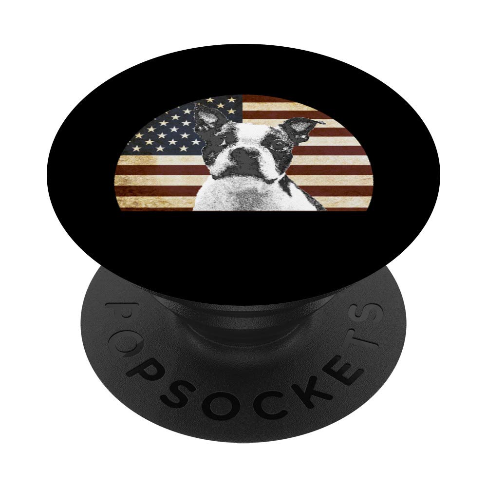 Boston Terrier Cute Funny US AMERICA Flag Dog Owners Gift PopSockets Grip and Stand for Phones and Tablets
