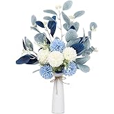 INSUNSIX Blue and White Flowers Artificial for Decoration Blue Faux Flowers White Bouquet for Vase Chrysanthemum Silk Flowers for Home Decor Indoor Blue and White Bathroom Decor (No Vase, White Blue)