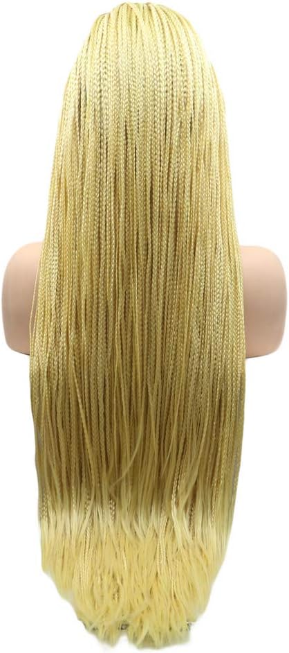 Long Yellow Wig Afro America Box Braided Wigs Heat Resistant Synthetic Lace Front Wigs for Women Lady Cosplay Daily Party 26inches - Image 4