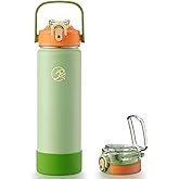 GOSWAG Insulated Water Bottle 24 oz, Stainless Steel Water Bottles with 2 Lids and Silicone Sleeve for School and Work, Double-Wall Vacuum Insulation