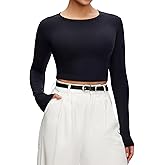 NANJI Cropped Long Sleeve T Shirts for Woman - Slim Fit Crew Neck Crop Tops, Basic Women's Cropped Tee Casual Wear Workout