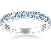 RANDES Half Eternity Band Rings for Women Sterling Silver/14K Gold Plated Created Ruby/Sapphire/Emerald/Amethyst Gemstone 3mm Stacking Wedding Bands Size 6-10