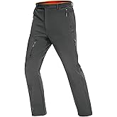 MOURCE Fleece Lined Hiking Pants Men - Waterproof Softshell Outdoor Ski Snow Cargo Pants with Zipper Pockets