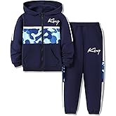 Voxikodex Boys Clothes Camo Color Block Zip Up Hoodie Sweatshirts & Pants 2PCS Kids Boys Fall Winter Outfits Set Size 6-12Y