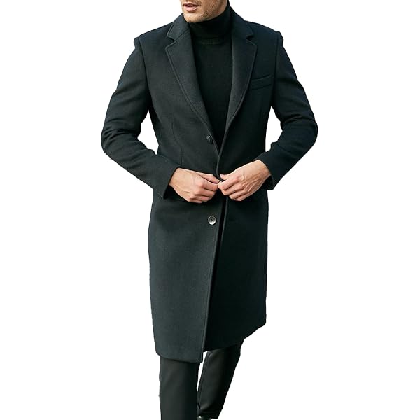 Maiyifu-GJ Men's Single Breasted Wool Blend Pea Coat Long Warm