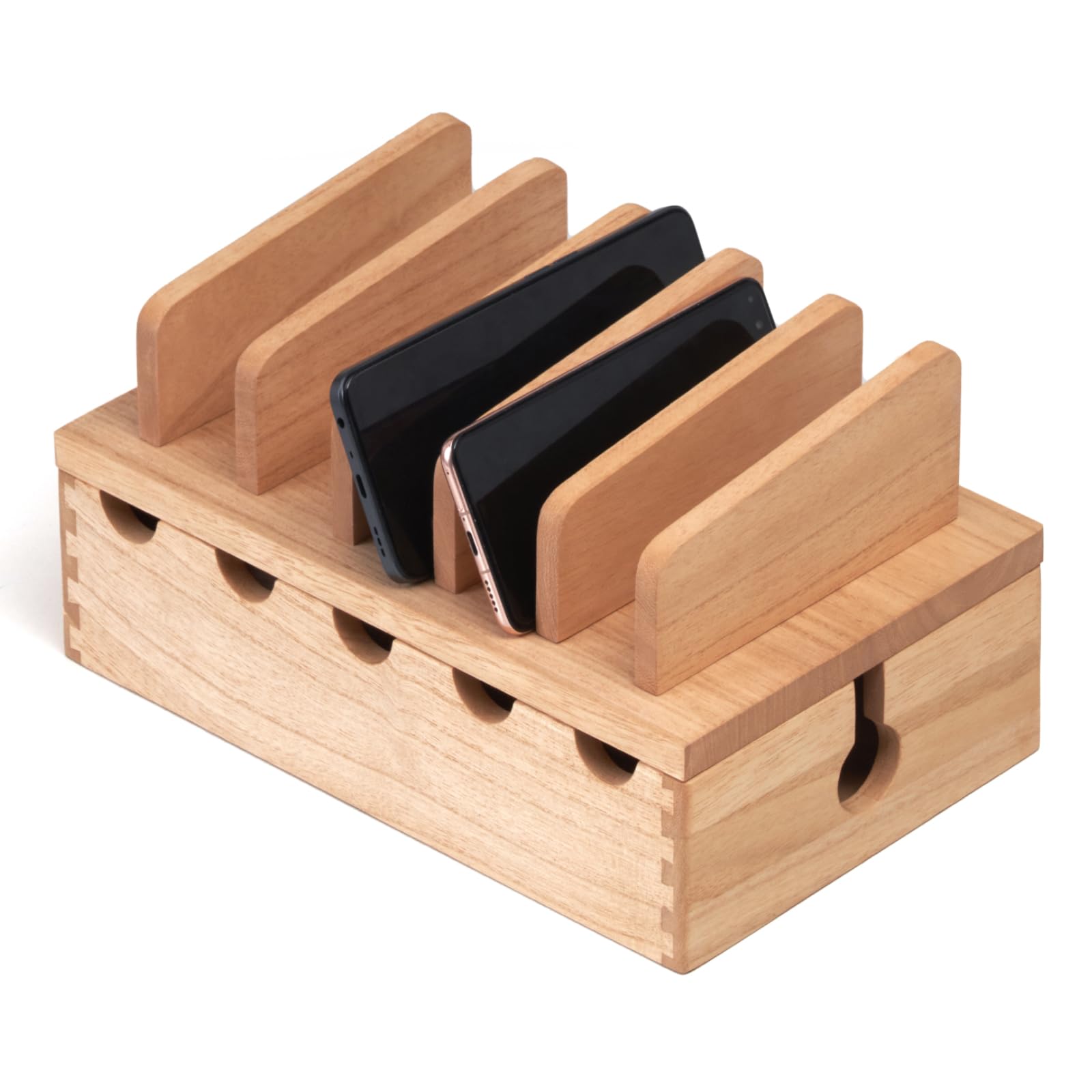 KIRIGEN Wooden Cell Phone Stand Charging Station Desktop Charging Dock Holder Wood Desk Multi-device Cords Organizer Stand Charger Dock Cradle Rack for Home and Office(DDXH-NA) ﻿