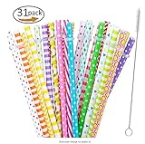Paper Straws Biodegradable, Eco-Friendly |Great for Birthday Party, Baby Shower, Wedding, Picnic, Celebrations, Holidays, Camping, Outdoors |The Most Durable Material, Rainbow Stripe, Assorted Colors