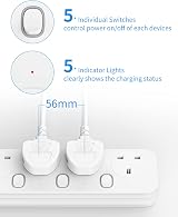 Mscien 5 Way Extension Lead Individual Switches 3M Surge Protector Wall Mount view 4