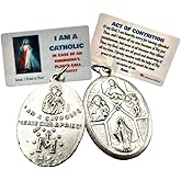 Westmon Works Four Way Medal with Act of Contrition I Am Catholic Call A Priest Laminated Divine Mercy Holy Card Set