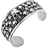COOLSTEELANDBEYOND Masculine Wide Stainless Steel Cuff Bangle Bracelet Embossed with Skulls Pave, Men Women