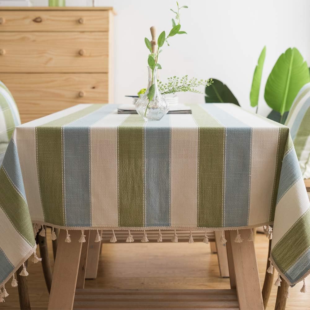 JZY Heavy Duty Cotton Linen Table Cloth for Rectangle Table Farmhouse Tablecloth for