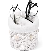 SNOWSTAR Plush Lined Eyeglasses Holder Stand for Nightstand,Boho Protective Eyeglass Holder with Wood Beads and 2 Compartments,Glasses Storage Organizer for Table,Desk,Nightstand,Office