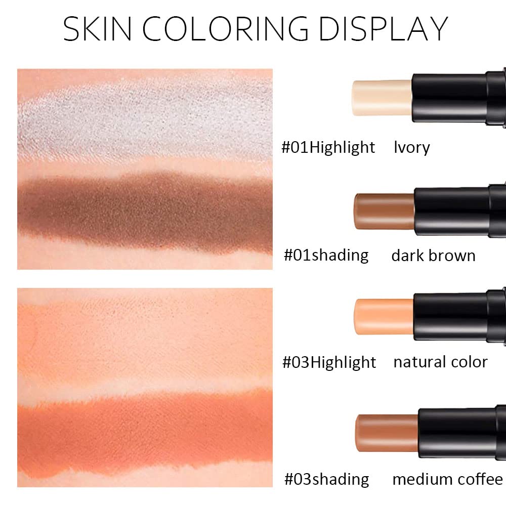 KARNAR 4 Colors Cream Contour Sticks Makeup Kit, Primer Face Highlighter Contouring for Beginners, Highlight and Contour Kit, Cream Concealer Makeup Blur Stick, Primer Face Corrector 1#,3#
