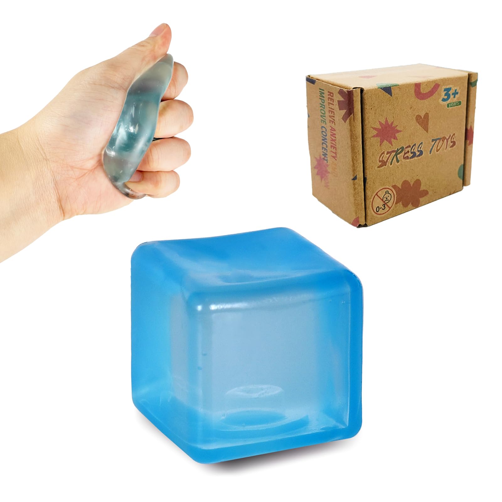 Fumzazyllo Small Squeeze Cube – Squishy Stress Relief Toy, Portable Fidget Toy for Kids & Adults, Anxiety Relief, Sensory Toy, 3.5cm (Blue)