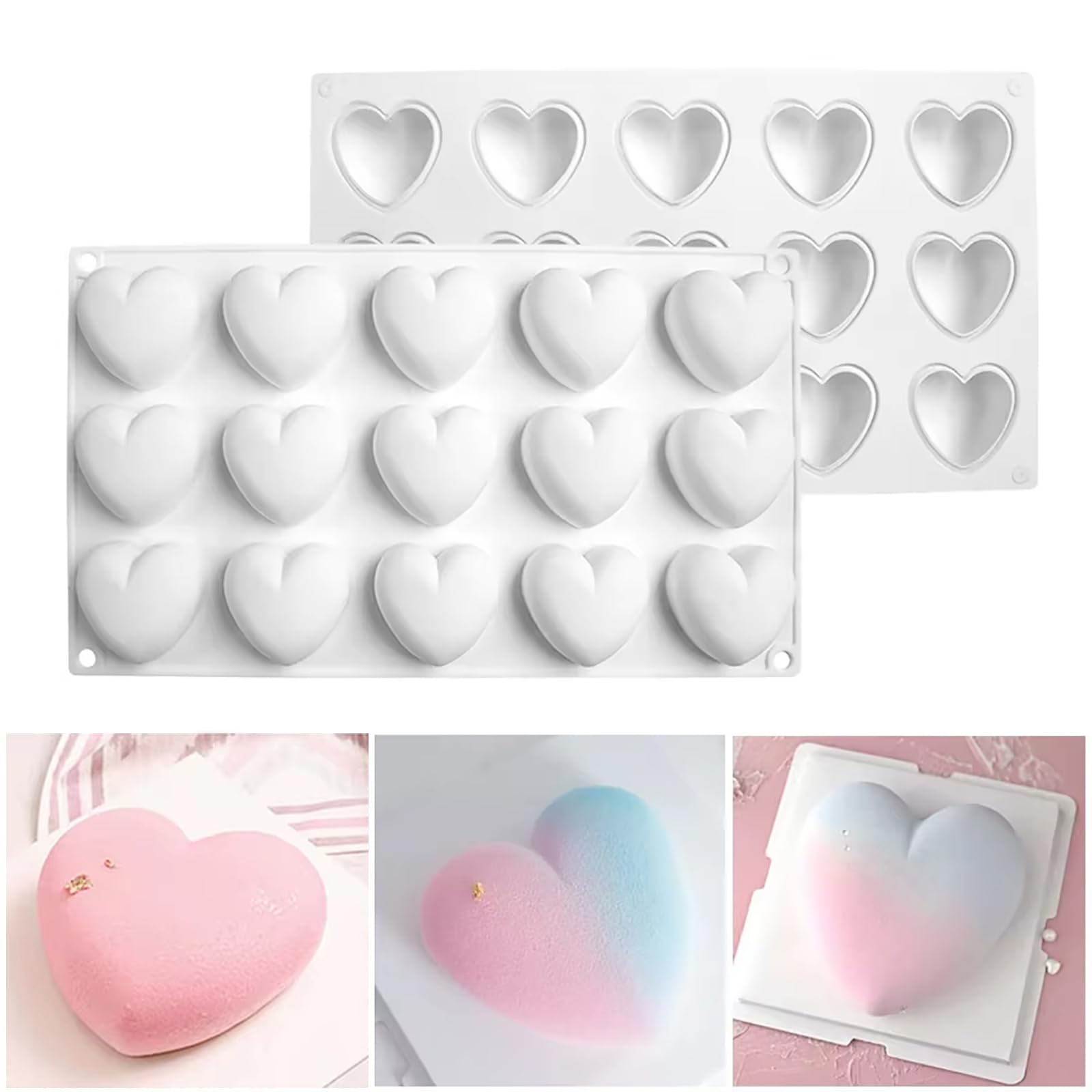 Photo 1 of 15 Holes 3D Heart-Shaped Candle Molds Silicone Making Chocolate Cake Resin Polymer Clay Pillar Aromatherapy Gypsum Valentine's Day Wedding DIY Craft Supplies