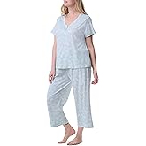 Karen Neuburger womens Plus Size Henley Short-sleeve Top and Capri Pant Pajama Set