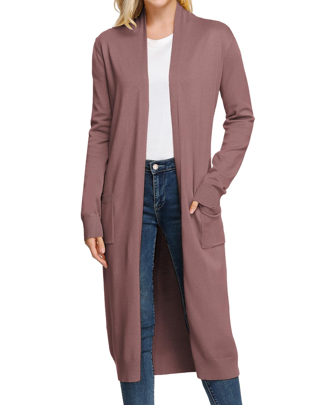 GRACE KARIN Cardigan Sweaters for Women Trendy Long Cardigans Solid Casual Cozy Knit Cardigan Dark Pink Image