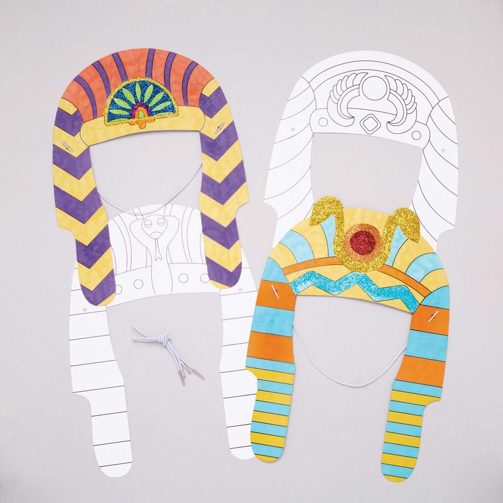 Baker Ross AW704 Colour-In Pharaoh Headdress (Pack of 8), White