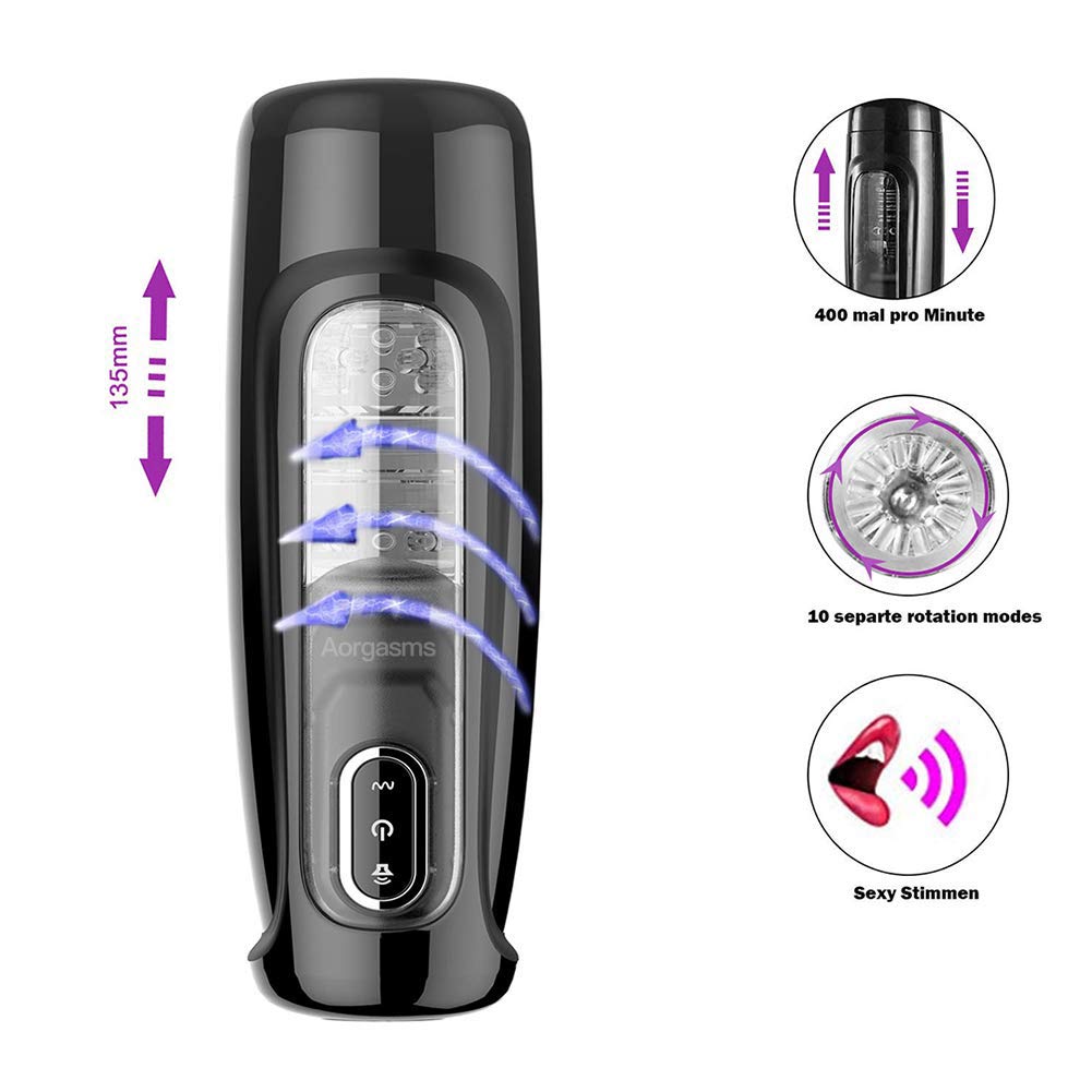 Aorgasms Masturbieren Masturbator Blowjob Masturbation mit Teleskopischer Rotations Men Cup USB-Aufladung Vaginale Erotik Oral Sexspielzeug für Männer, Black