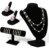 4 Pcs Velvet Jewelry Display Set, Velvet Necklace Bust Holder 2 Pcs Velvets Ring Finger Jewelry Holder Bracelet Organizer for Necklaces, Bracelets, Bangles, Chains, Anklets for Jewelrys Showcase