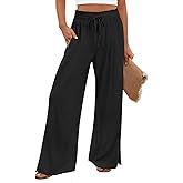 Airpink Womens Casual Pants Wide Leg High Waisted Adjustable Drawstring Trousers with Pockets Lightweight