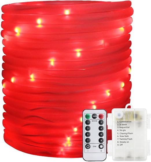Remote&Timer Battery Powered Rope Lights,ER CHEN 33FT 100 LED