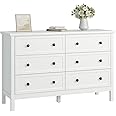 CARPETNAL White Dresser for Bedroom, 6 Drawer Dresser with Wide Drawer and Metal Handles, Wood Dressers & Chests of Drawers for Hallway, Entryway.