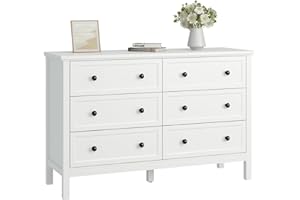 CARPETNAL White Dresser for Bedroom, 6 Drawer Dresser with Wide Drawer and Metal Handles, Wood Dressers & Chests of Drawers for Hallway, Entryway.